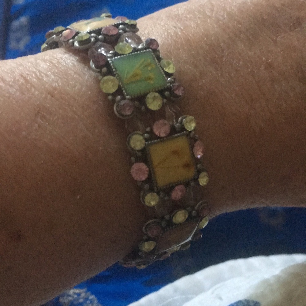 Colourful tile and diamond bracelet